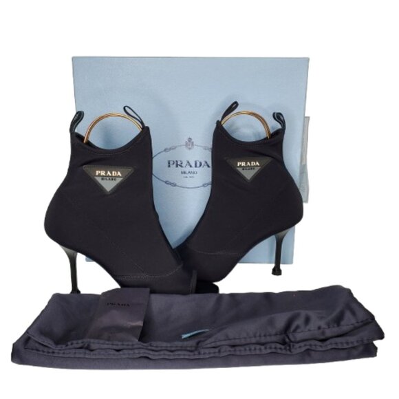 Prada Neoprene Pointed Open Toe Sock 90 Boots - Picture 5 of 8